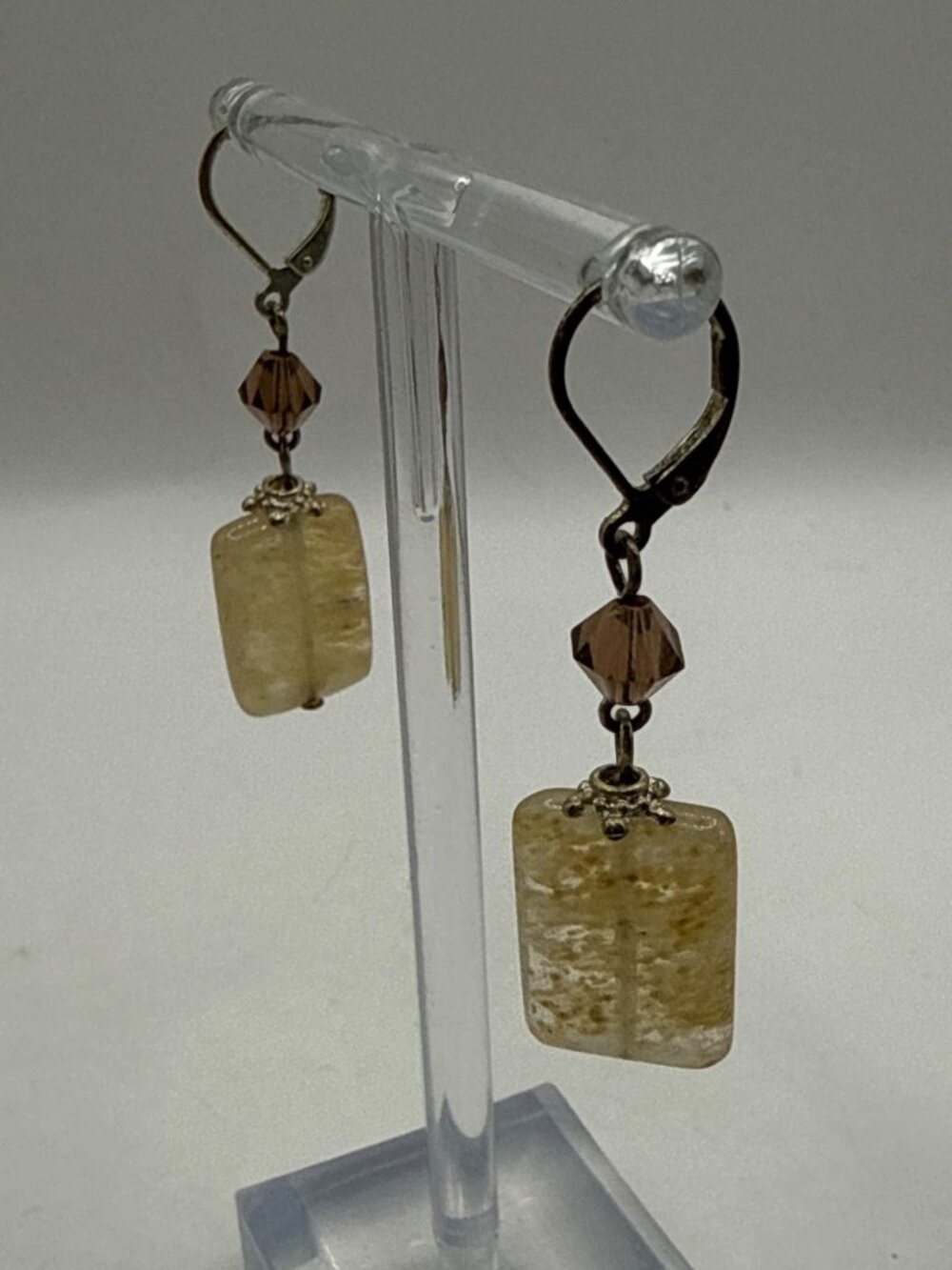 Premier Designs Sand Dune Quartz & Crystal Leverback Drop Earrings
